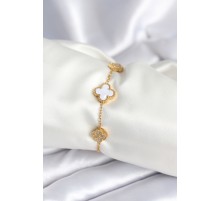 316L Çelik Zincir Zirkon Taşlı Yonca Beyaz Kadın Bileklik - TJ-BB7977