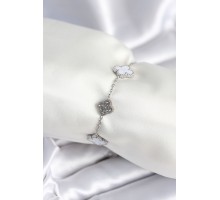 316L Çelik Zincir Gümüş Renk Zirkon Taşlı Yonca Beyaz Kadın Bileklik - TJ-BB7978