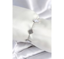 316L Çelik Zincir Gümüş Renk Zirkon Taşlı Yonca Beyaz Kadın Bileklik - TJ-BB7978