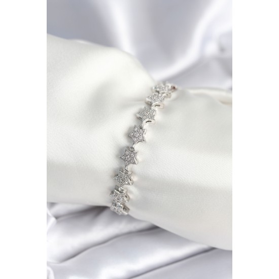 Pirinç Gümüş Renk Yıldız Model Kadın Bileklik - TJ-BB7979