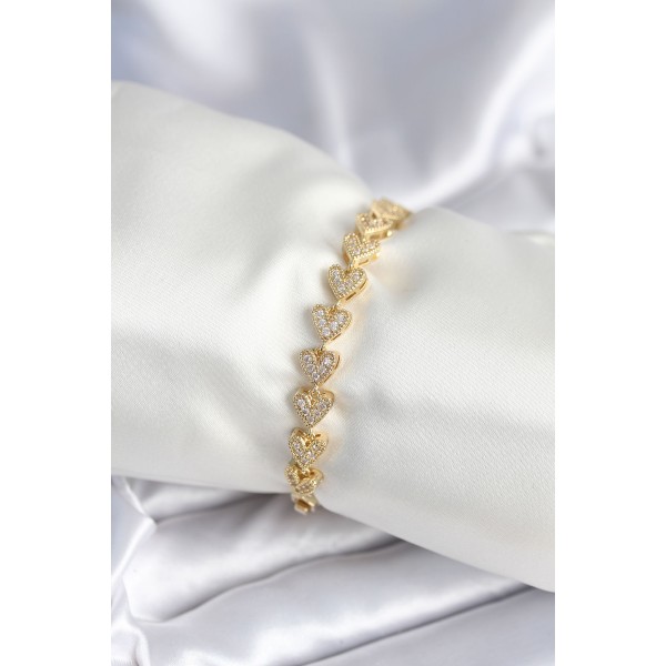 Pirinç Gold Renk Kalp Model Kadın Bileklik - TJ-BB7982