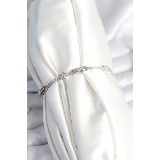 Pirinç Gümüş Renk Halley Yıldız Model Kadın Bileklik - TJ-BB7983