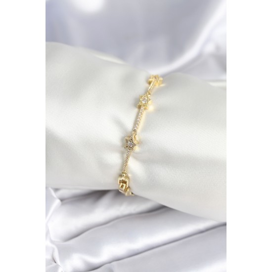 Pirinç Gold Renk Halley Yıldız Model Kadın Bileklik - TJ-BB7984