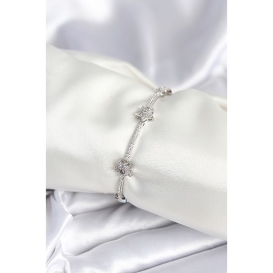 Pirinç Gümüş Renk Yıldız Model Kadın Bileklik - TJ-BB7985