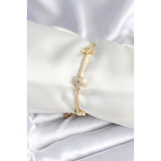 Pirinç Gold Renk Yıldız Model Kadın Bileklik - TJ-BB7986