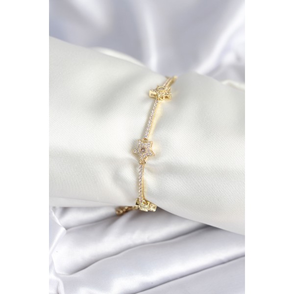 Pirinç Gold Renk Yıldız Model Kadın Bileklik - TJ-BB7986