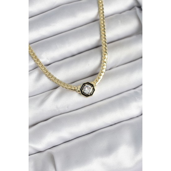 Pirinç Gold Renk Zirkon Taşlı Kadın Kolye - TJ-BKO10601