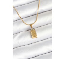 316L Çelik Gold Renk Mini Külçe Altın Model Kolye - TJ-BKO10603
