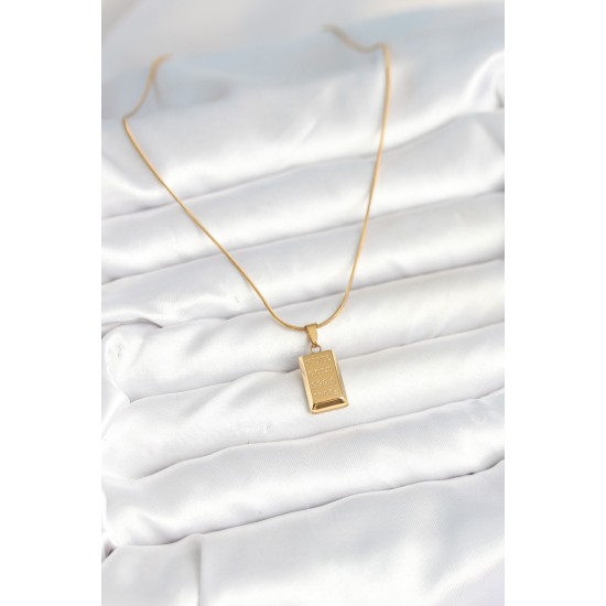 316L Çelik Gold Renk Külçe Altın Model Kolye - TJ-BKO10604