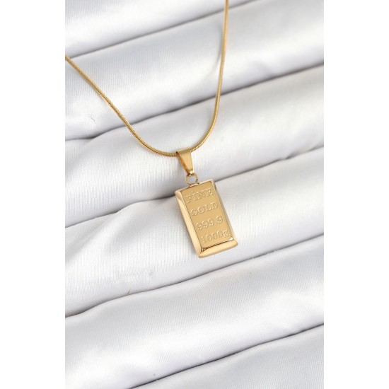 316L Çelik Gold Renk Külçe Altın Model Kolye - TJ-BKO10604