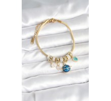 Pirinç Gold Renk Dünya Charmlı Kadın Bileklik - TJ-BB7987