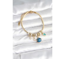 Pirinç Gold Renk Dünya Charmlı Kadın Bileklik - TJ-BB7987