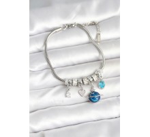 Pirinç Gümüş Renk Dünya Charmlı Kadın Bileklik - TJ-BB7988