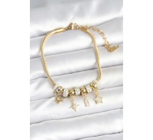 Pirinç Gold Renk Kutup Yıldızı Charmlı Kadın Bileklik - TJ-BB7991