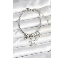 Pirinç Gümüş Renk Yıldız Charmlı Kadın Bileklik - TJ-BB7994