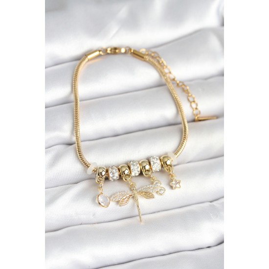 Pirinç Gold Renk Yusufçuk Charmlı Kadın Bileklik - TJ-BB7995