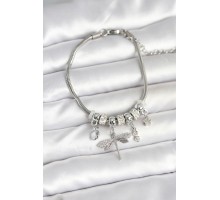 Pirinç Gümüş Renk Yusufçuk Charmlı Kadın Bileklik - TJ-BB7996