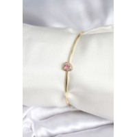 Pembe Zirkon Taşlı Kalp Model Gold Renk Kadın Bileklik TJ-BB8001