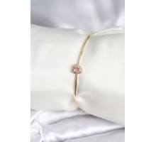 Pembe Zirkon Taşlı Kalp Model Gold Renk Kadın Bileklik - TJ-BB8001