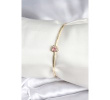 Pembe Zirkon Taşlı Kalp Model Gold Renk Kadın Bileklik - TJ-BB8001