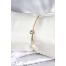 Pembe Zirkon Taşlı Kalp Model Gold Renk Kadın Bileklik TJ-BB8001