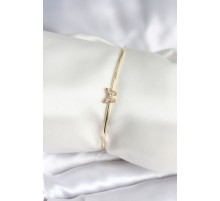 Kelebek Figürlü Zirkon Taşlı Gold Renk Pirinç Kadın Bileklik - TJ-BB8002