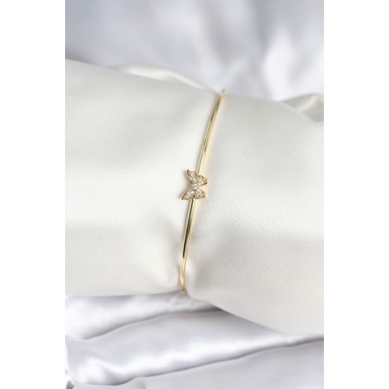 Kelebek Figürlü Zirkon Taşlı Gold Renk Pirinç Kadın Bileklik - TJ-BB8002