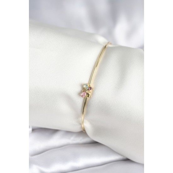 Renkli Kelebek Figür Gold Renk Pirinç Kadın Bileklik - TJ-BB8004