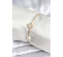 Beyaz Sedefli Yonca Model Gold Renk Kadın Bileklik - TJ-BB8005