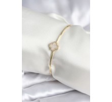 Beyaz Sedefli Yonca Model Gold Renk Kadın Bileklik - TJ-BB8005