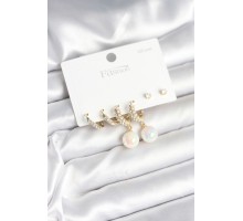 Pirinç Gold Renk İncili 925 Ayar Gümüş Çivi Kadın Küpe Seti - TJ-BKP11250