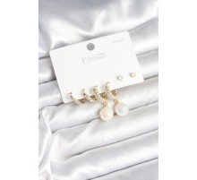 Pirinç Gold Renk İncili 925 Ayar Gümüş Çivi Kadın Küpe Seti - TJ-BKP11250