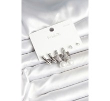 Pirinç Gümüş Renk İncili 925 Ayar Gümüş Çivi Kadın Küpe Seti - TJ-BKP11251