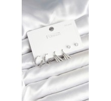 Pirinç Gümüş Renk Zirkon Taşlı 925 Gümüş Çivili Kadın Küpe Seti - TJ-BKP11254