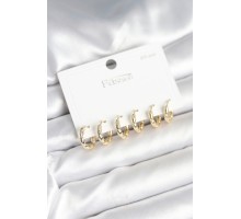 Pirinç Gold Renk Baklalı Halka 925 Gümüş Çivi Kadın Küpe Seti - TJ-BKP11255