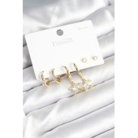 Pirinç Gold Renk Yıldız Model 925 Gümüş Çivili Kadın Küpe Seti TJ-BKP11256