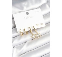 Pirinç Gold Renk Yıldız Model 925 Gümüş Çivili Kadın Küpe Seti - TJ-BKP11256
