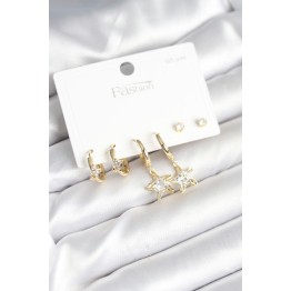 Pirinç Gold Renk Yıldız Model 925 Gümüş Çivili Kadın Küpe Seti TJ-BKP11256