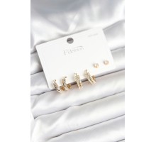 Pirinç Gold Renk Zirkon Taşlı 925 Gümüş Çivili Kadın Küpe Seti - TJ-BKP11257