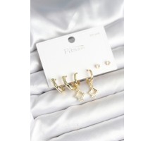 Pirinç Gold Renk 925 Ayar Gümüş Çivili Kadın Küpe Seti - TJ-BKP11260