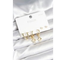 Pirinç Gold Renk 925 Ayar Gümüş Çivili Kadın Küpe Seti - TJ-BKP11260