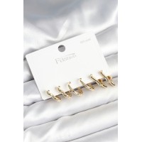 Pirinç Gold Renk Kalp Yıldız ve Halka Model 925 Ayar Gümüş Çivili Kadın Küpe Seti TJ-BKP11262