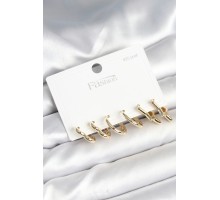 Pirinç Gold Renk Kalp Yıldız ve Halka Model 925 Ayar Gümüş Çivili Kadın Küpe Seti - TJ-BKP11262