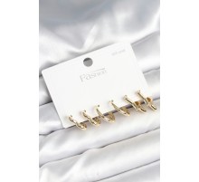 Pirinç Gold Renk Kalp Yıldız ve Halka Model 925 Ayar Gümüş Çivili Kadın Küpe Seti - TJ-BKP11262