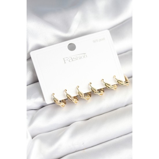 Gold Renk Pirinç Sarmal Model 925 Ayar Gümüş Çivili Kadın Küpe Seti - TJ-BKP11265