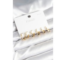 Gold Renk Pirinç Kare Halka Model 925 Ayar Gümüş Çivili Kadın Küpe Seti - TJ-BKP11266