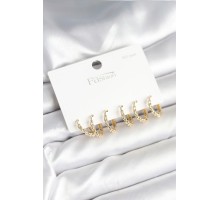 Gold Renk Burgu Halka Model 925 Ayar Gümüş Çivili Pirinç Küpe Seti - TJ-BKP11268