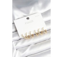 Gold Renk Burgu Halka Model 925 Ayar Gümüş Çivili Pirinç Küpe Seti - TJ-BKP11268