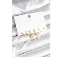 Gold Renk Pirinç 925 Ayar Gümüş Çivili Kadın Küpe Seti - TJ-BKP11269