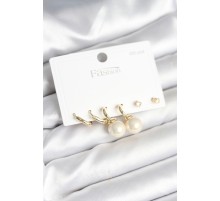 Gold Renk Pirinç 925 Ayar Gümüş Çivili Kadın Küpe Seti - TJ-BKP11269